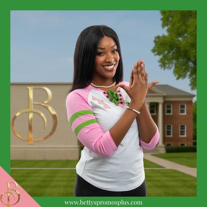 Alpha Kappa Alpha AKA Raglan Sleeve Screen Printed T-Shirt-Alpha Kappa Alpha Paraphernalia-Alpha Kappa Alpha T-Shirts-Betty's Promos Plus