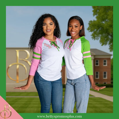 Alpha Kappa Alpha AKA Raglan Sleeve Screen Printed T-Shirt-Alpha Kappa Alpha Paraphernalia-Alpha Kappa Alpha T-Shirts-Betty's Promos Plus