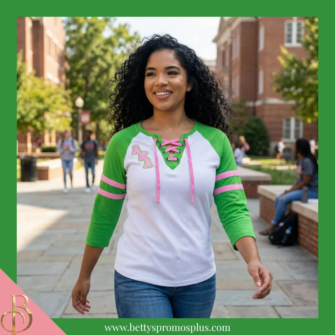 Alpha Kappa Alpha AKA Raglan Sleeve Screen Printed T-Shirt-Alpha Kappa Alpha Paraphernalia-Alpha Kappa Alpha T-Shirts-Betty's Promos Plus