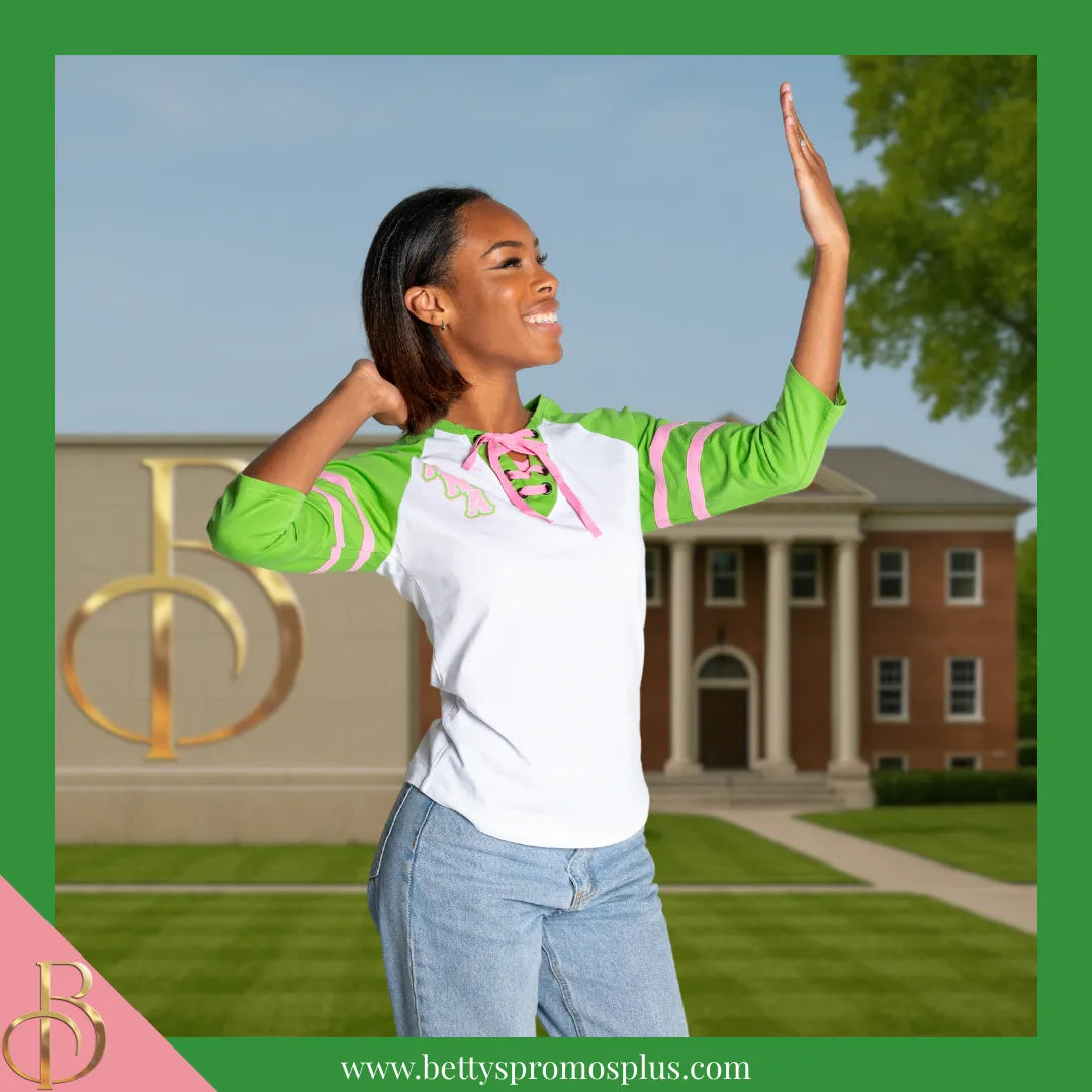 Alpha Kappa Alpha AKA Raglan Sleeve Screen Printed T-Shirt-Alpha Kappa Alpha Paraphernalia-Alpha Kappa Alpha T-Shirts-Betty's Promos Plus