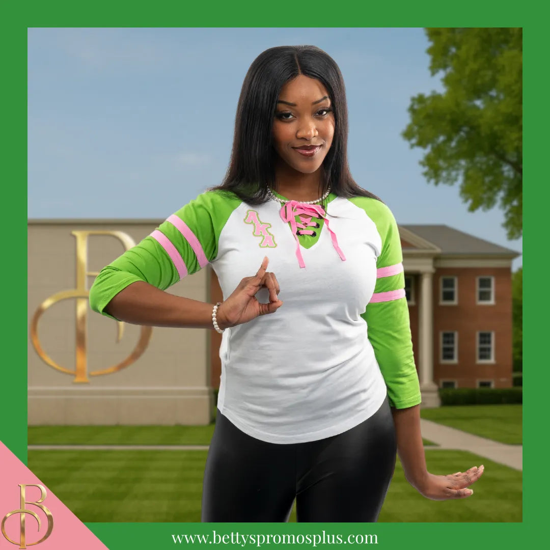 Alpha Kappa Alpha AKA Raglan Sleeve Screen Printed T-Shirt-Alpha Kappa Alpha Paraphernalia-Alpha Kappa Alpha T-Shirts-Betty's Promos Plus