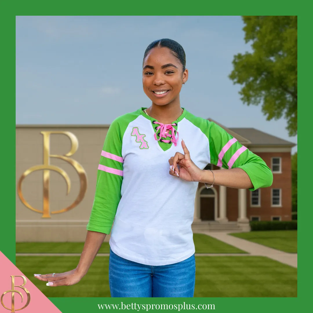 Alpha Kappa Alpha AKA Raglan Sleeve Screen Printed T-Shirt-Alpha Kappa Alpha Paraphernalia-Alpha Kappa Alpha T-Shirts-Betty's Promos Plus