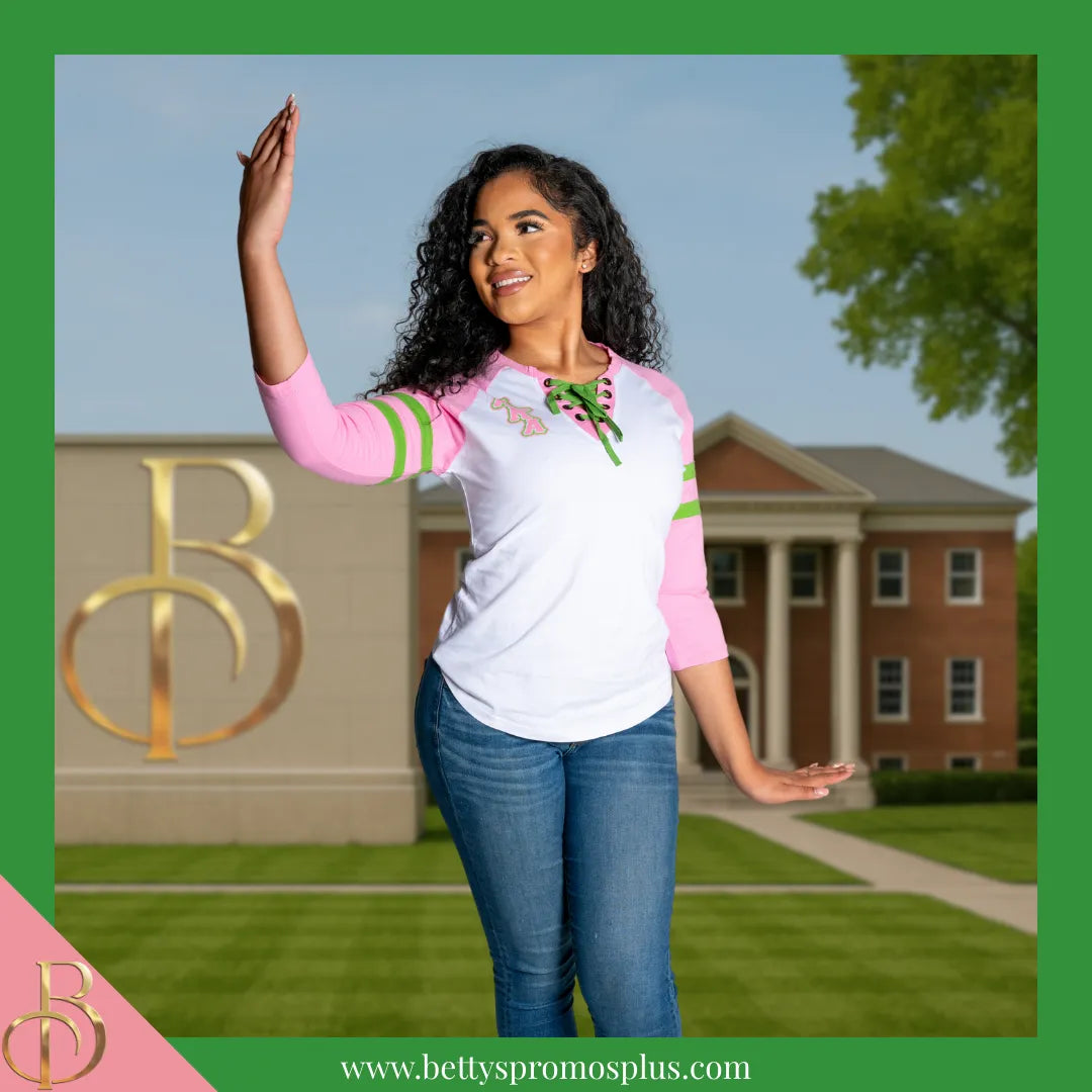 Alpha Kappa Alpha AKA Raglan Sleeve Screen Printed T-Shirt-Alpha Kappa Alpha Paraphernalia-Alpha Kappa Alpha T-Shirts-Betty's Promos Plus