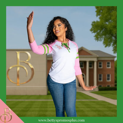 Alpha Kappa Alpha AKA Raglan Sleeve Screen Printed T-Shirt-Alpha Kappa Alpha Paraphernalia-Alpha Kappa Alpha T-Shirts-Betty's Promos Plus