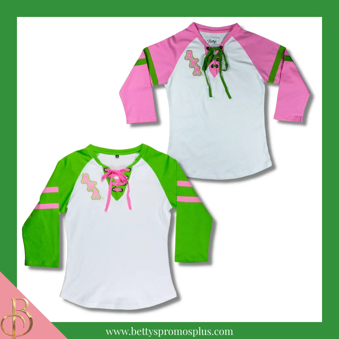 Alpha Kappa Alpha AKA Raglan Sleeve Screen Printed T-Shirt-Alpha Kappa Alpha Paraphernalia-Alpha Kappa Alpha T-Shirts-Betty's Promos Plus