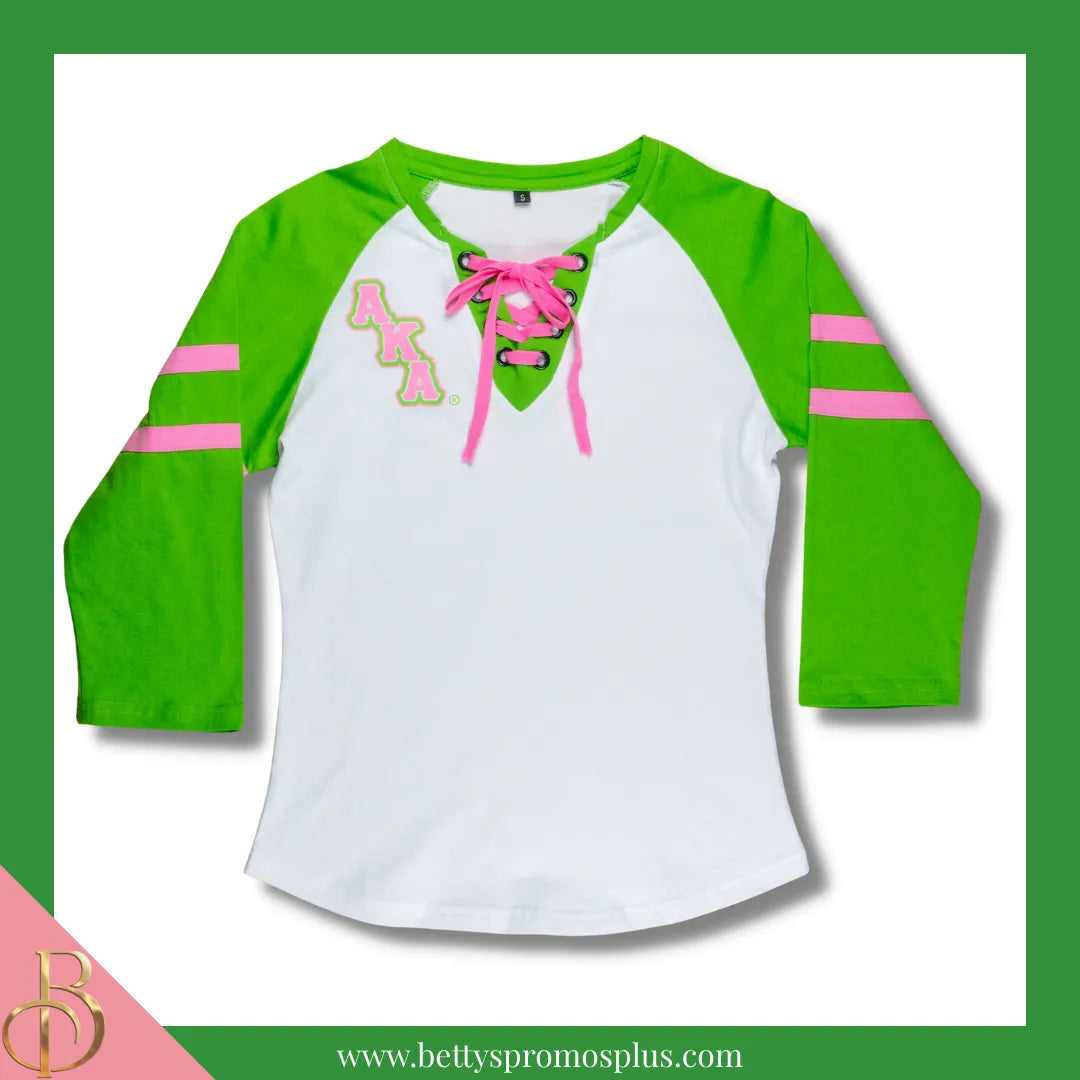 Alpha Kappa Alpha AKA Raglan Sleeve Screen Printed T-Shirt-Green-Small-Alpha Kappa Alpha Paraphernalia-Alpha Kappa Alpha T-Shirts-Betty's Promos Plus