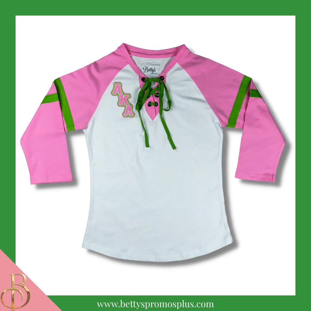 Alpha Kappa Alpha AKA Raglan Sleeve Screen Printed T-Shirt-Pink-Small-Alpha Kappa Alpha Paraphernalia-Alpha Kappa Alpha T-Shirts-Betty's Promos Plus