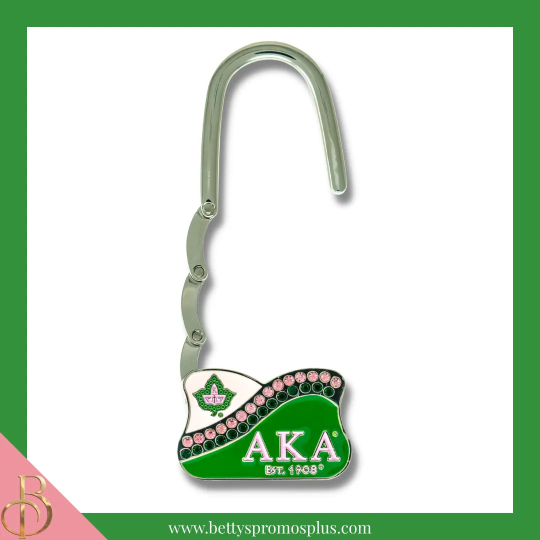 Alpha Kappa Alpha AKA Rhinestone Folding Purse Holder-Alpha Kappa Alpha Paraphernalia-Alpha Kappa Alpha Purse Hanger-Betty's Promos Plus