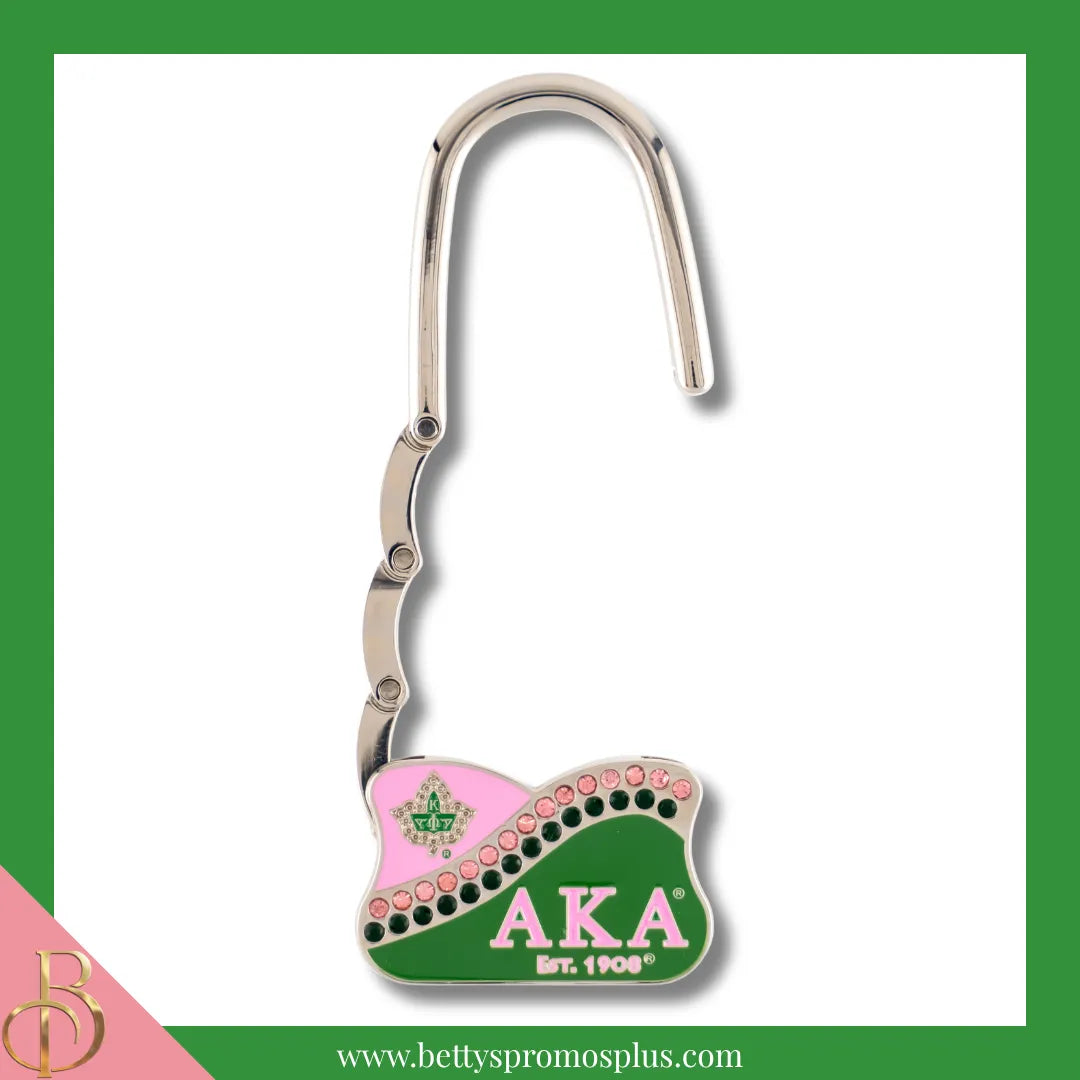 Alpha Kappa Alpha AKA Rhinestone Folding Purse Holder-Alpha Kappa Alpha Paraphernalia-Alpha Kappa Alpha Purse Hanger-Betty's Promos Plus