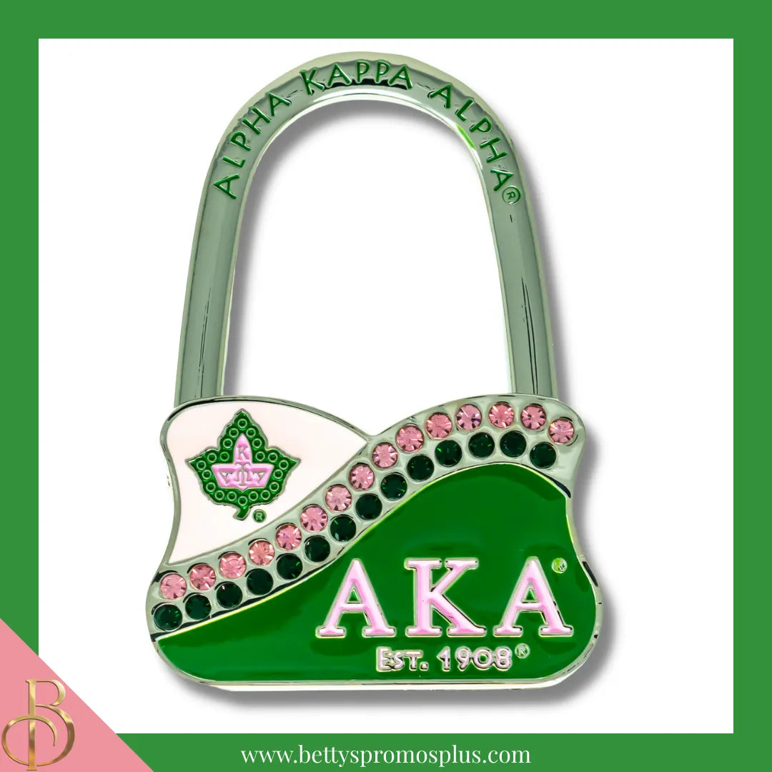 Alpha Kappa Alpha AKA Rhinestone Folding Purse Holder-Green-Alpha Kappa Alpha Paraphernalia-Alpha Kappa Alpha Purse Hanger-Betty's Promos Plus
