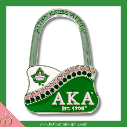 Alpha Kappa Alpha AKA Rhinestone Folding Purse Holder-Green-Alpha Kappa Alpha Paraphernalia-Alpha Kappa Alpha Purse Hanger-Betty's Promos Plus