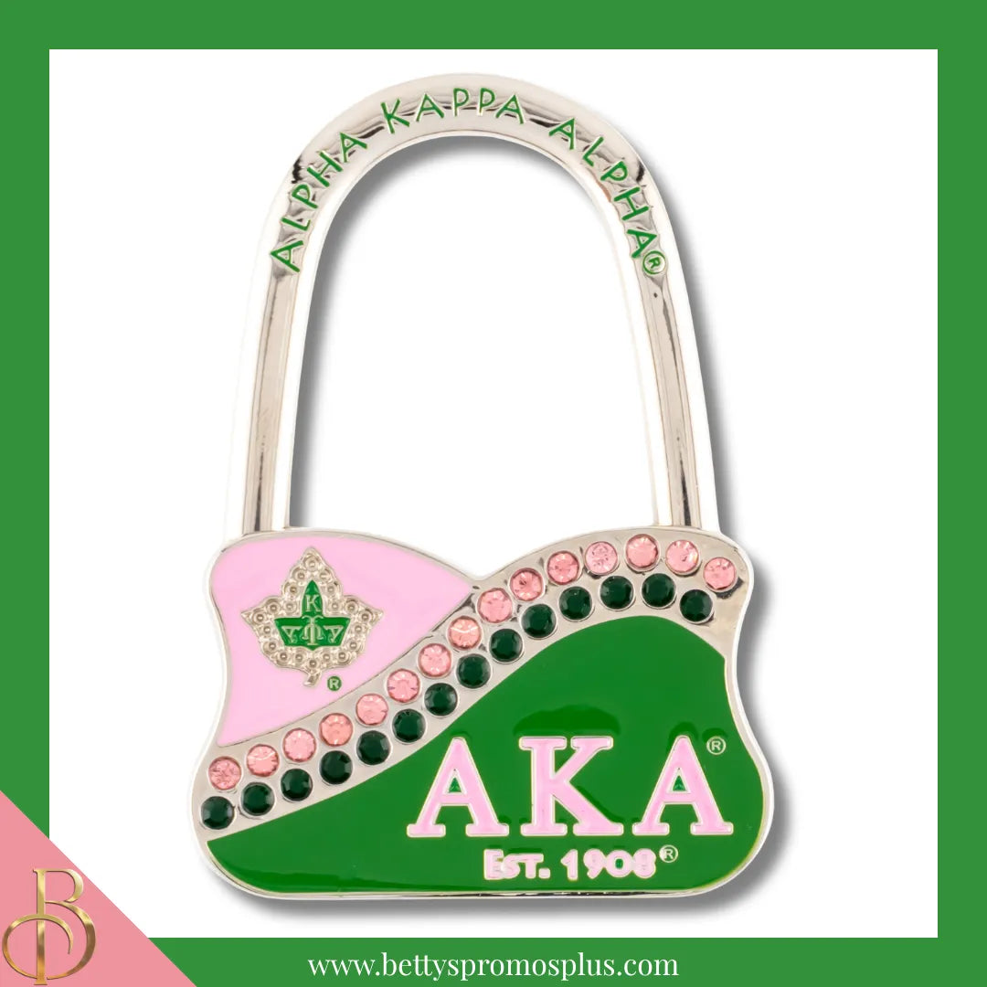 Alpha Kappa Alpha AKA Rhinestone Folding Purse Holder-Green-Alpha Kappa Alpha Paraphernalia-Alpha Kappa Alpha Purse Hanger-Betty's Promos Plus