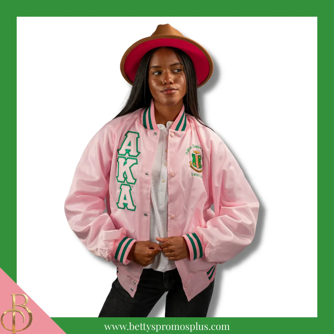 Alpha Kappa Alpha AKA Satin Bomber Jacket-Alpha Kappa Alpha Paraphernalia-Alpha Kappa Alpha Jackets-Betty's Promos Plus
