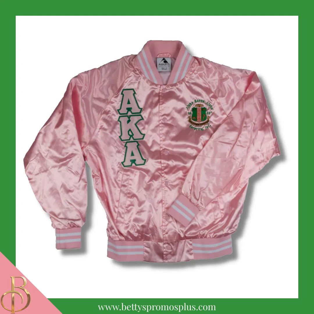 Alpha Kappa Alpha AKA Satin Bomber Jacket-Alpha Kappa Alpha Paraphernalia-Alpha Kappa Alpha Jackets-Betty's Promos Plus