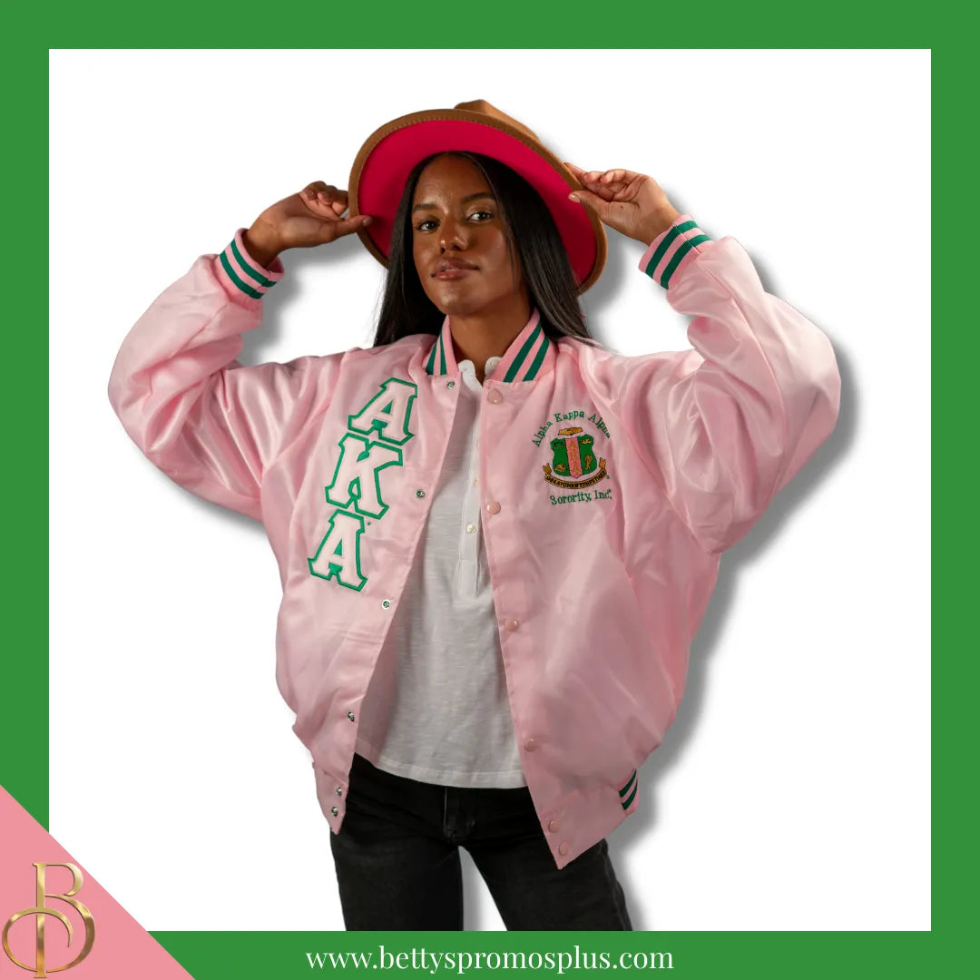 Alpha Kappa Alpha AKA Satin Bomber Jacket-Alpha Kappa Alpha Paraphernalia-Alpha Kappa Alpha Jackets-Betty's Promos Plus
