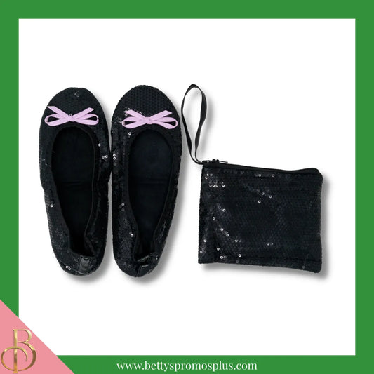 Alpha Kappa Alpha AKA Sequin Ballet Flats with Sequin Carrying Case-Black-X-Small US 5.5-Alpha Kappa Alpha Paraphernalia-Alpha Kappa Alpha Ballet Flats-Betty's Promos Plus