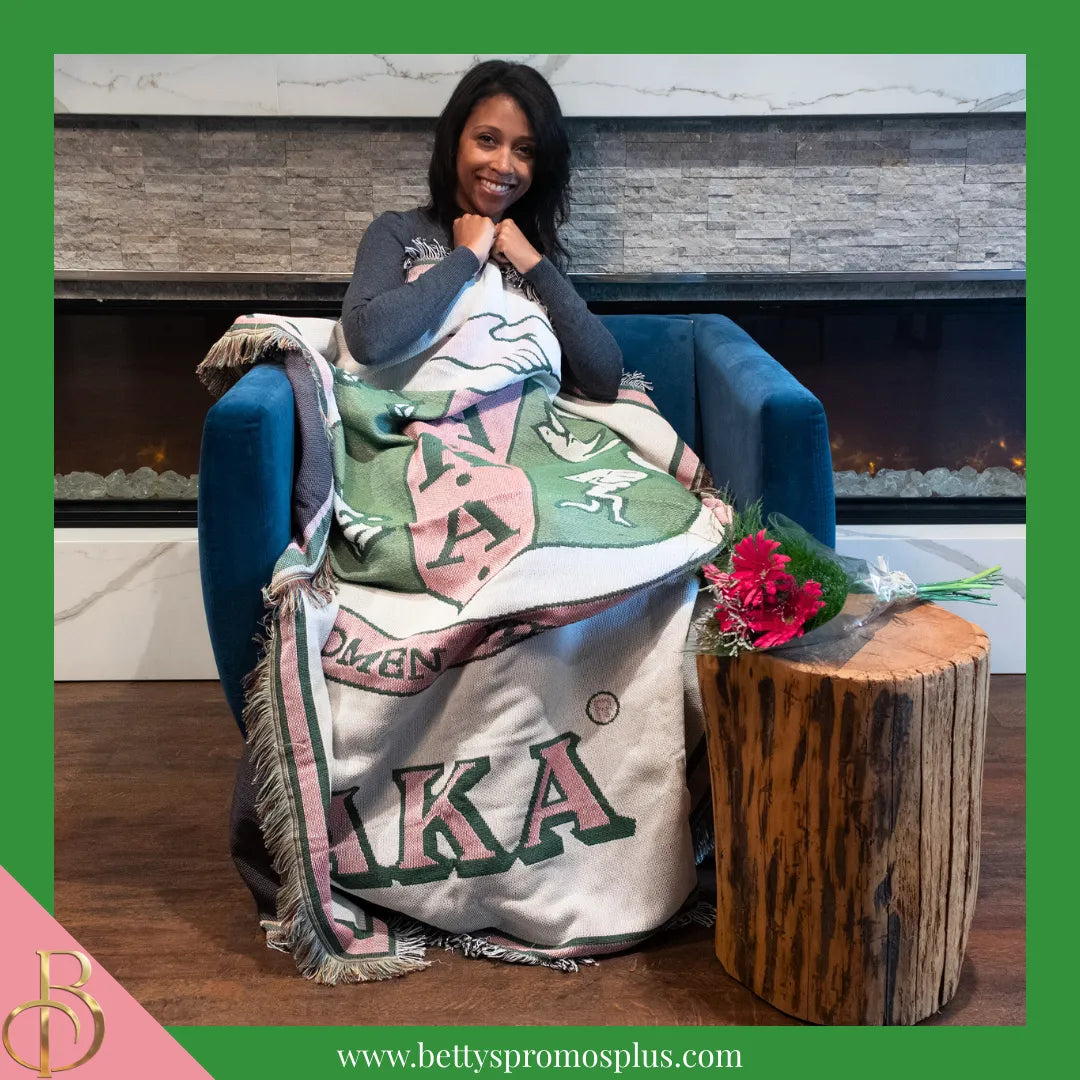 Alpha Kappa Alpha AKA Shield Afghan Throw Blanket-Alpha Kappa Alpha Paraphernalia-Alpha Kappa Alpha Blanket-Betty's Promos Plus