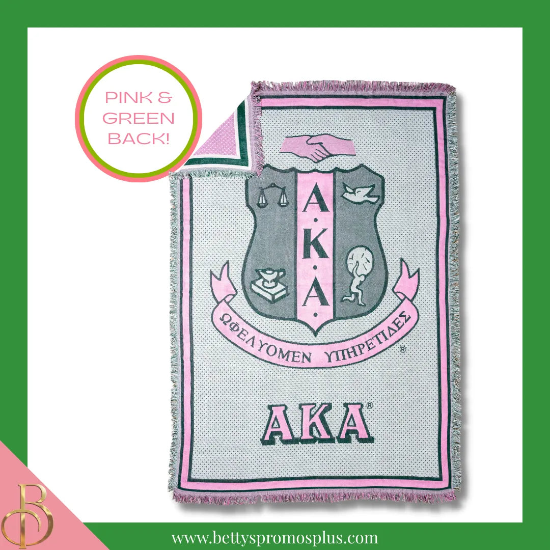 Alpha Kappa Alpha AKA Shield Afghan Throw Blanket-Alpha Kappa Alpha Paraphernalia-Alpha Kappa Alpha Blanket-Betty's Promos Plus