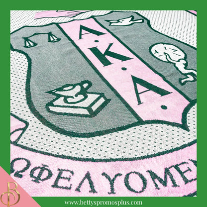 Alpha Kappa Alpha AKA Shield Afghan Throw Blanket-Alpha Kappa Alpha Paraphernalia-Alpha Kappa Alpha Blanket-Betty's Promos Plus