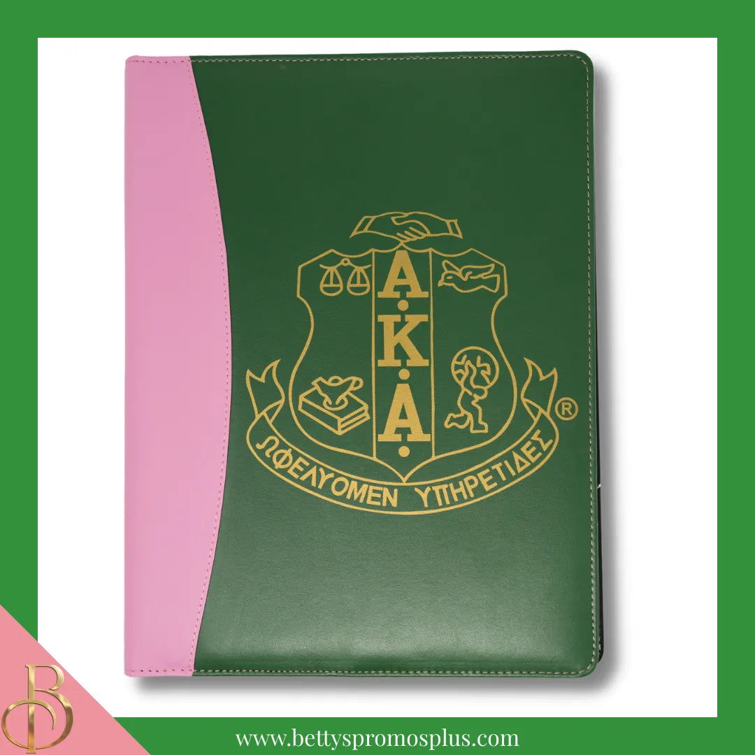Alpha Kappa Alpha AKA Shield Business Padfolio Portfolio with Legal Pad-Green-Alpha Kappa Alpha Paraphernalia-Alpha Kappa Alpha Padfolio-Betty's Promos Plus