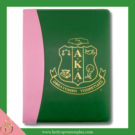 Alpha Kappa Alpha AKA Shield Business Padfolio Portfolio with Legal Pad-Green-Alpha Kappa Alpha Paraphernalia-Alpha Kappa Alpha Padfolio-Betty's Promos Plus