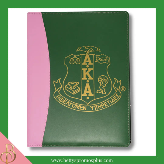 Alpha Kappa Alpha AKA Shield Business Padfolio Portfolio with Legal Pad-Green-Alpha Kappa Alpha Paraphernalia-Alpha Kappa Alpha Padfolio-Betty's Promos Plus
