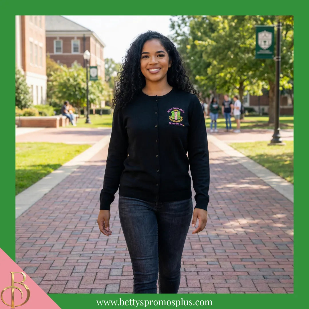 Alpha Kappa Alpha AKA Shield Cardigan Sweater-Alpha Kappa Alpha Paraphernalia-Alpha Kappa Alpha Sweaters-Betty's Promos Plus
