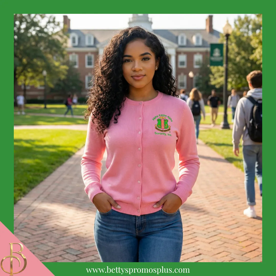 Alpha Kappa Alpha AKA Shield Cardigan Sweater-Alpha Kappa Alpha Paraphernalia-Alpha Kappa Alpha Sweaters-Betty's Promos Plus