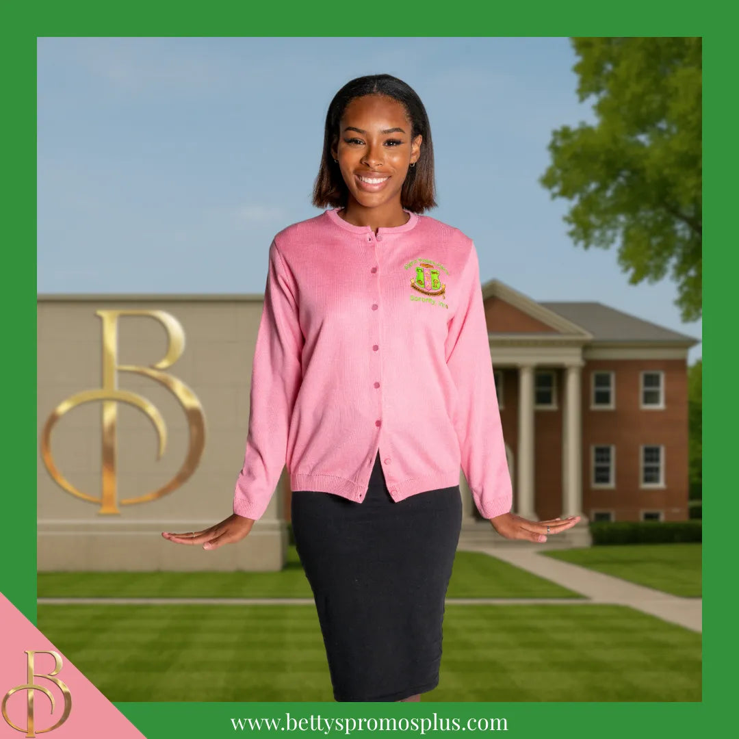 Alpha Kappa Alpha AKA Shield Cardigan Sweater-Alpha Kappa Alpha Paraphernalia-Alpha Kappa Alpha Sweaters-Betty's Promos Plus