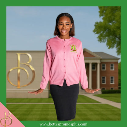 Alpha Kappa Alpha AKA Shield Cardigan Sweater-Alpha Kappa Alpha Paraphernalia-Alpha Kappa Alpha Sweaters-Betty's Promos Plus