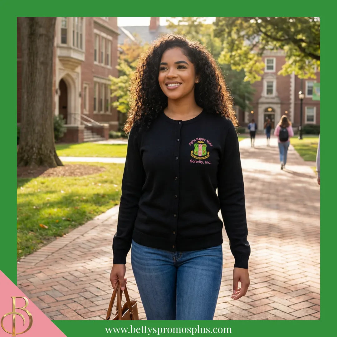 Alpha Kappa Alpha AKA Shield Cardigan Sweater-Alpha Kappa Alpha Paraphernalia-Alpha Kappa Alpha Sweaters-Betty's Promos Plus