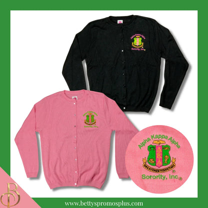 Alpha Kappa Alpha AKA Shield Cardigan Sweater-Alpha Kappa Alpha Paraphernalia-Alpha Kappa Alpha Sweaters-Betty's Promos Plus