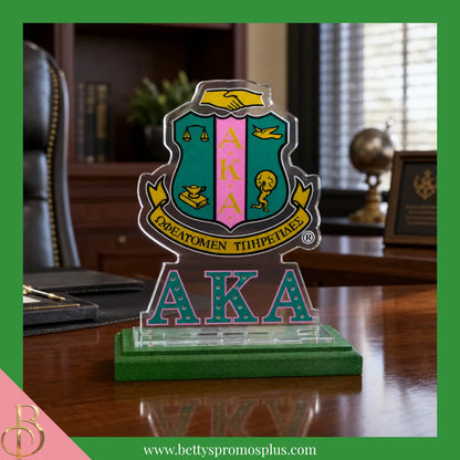 Alpha Kappa Alpha AKA Shield Desk Ornament Plaque-Alpha Kappa Alpha Paraphernalia-Alpha Kappa Alpha Desk Ornament-Betty's Promos Plus