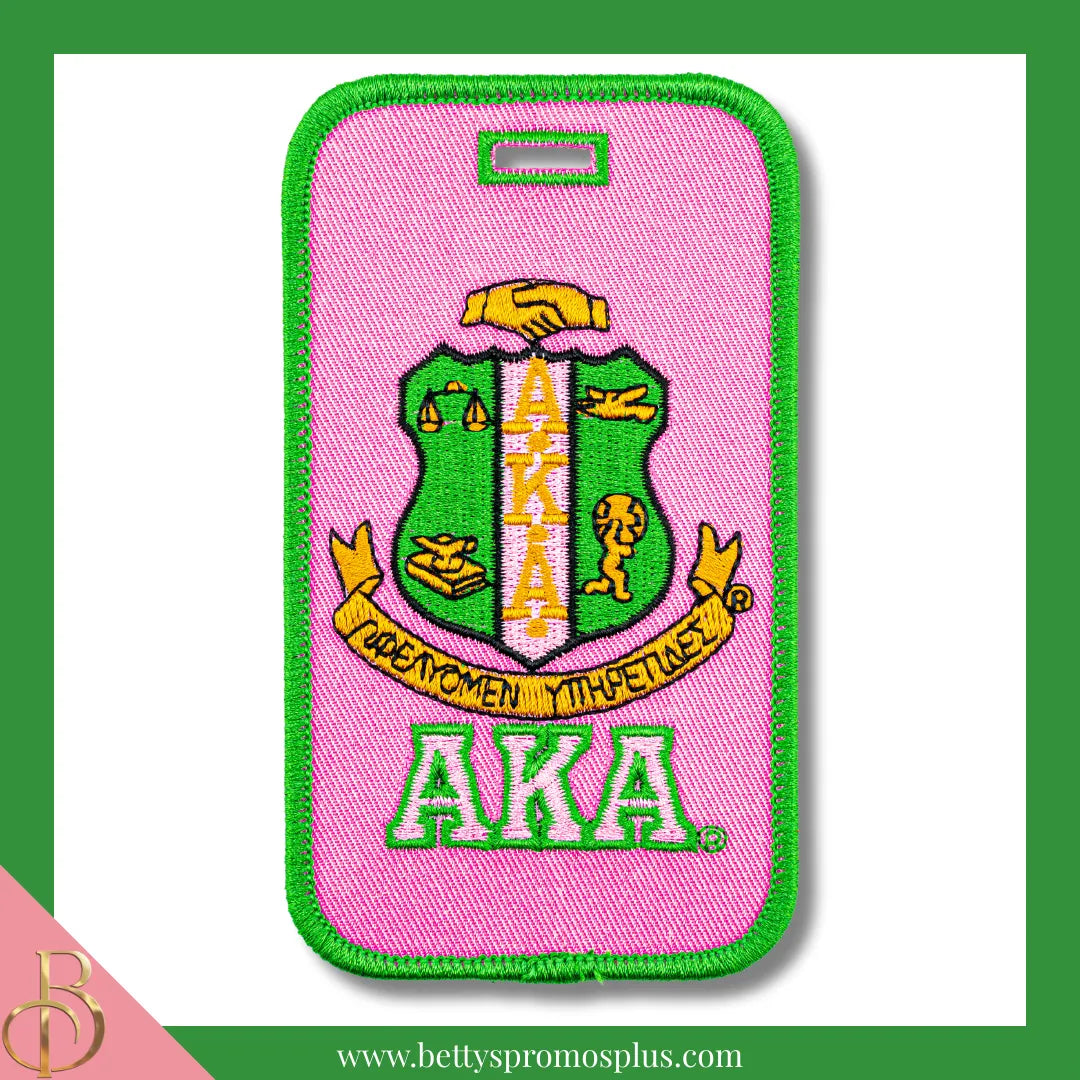 Alpha Kappa Alpha AKA Shield Embroidered Luggage Tag-Pink-Alpha Kappa Alpha Paraphernalia-Alpha Kappa Alpha Luggage Tag-Betty's Promos Plus
