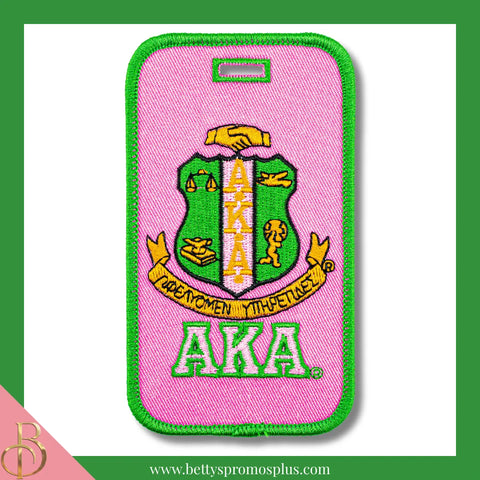 Alpha Kappa Alpha AKA Shield Embroidered Luggage Tag-Pink-Alpha Kappa Alpha Paraphernalia-Alpha Kappa Alpha Luggage Tag-Betty's Promos Plus