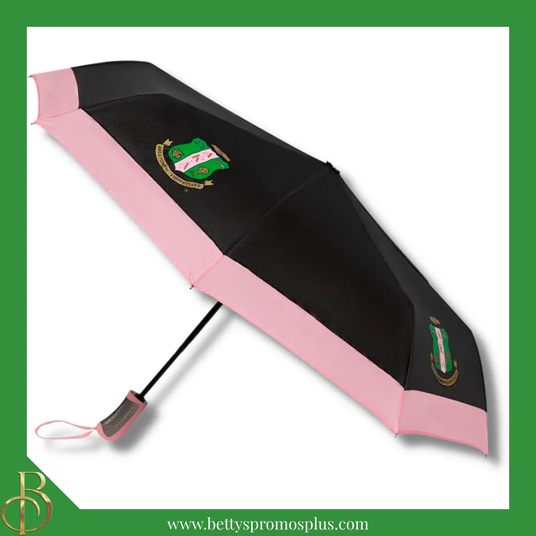 Alpha Kappa Alpha AKA Shield Hurricane Umbrella-Small-Black-Alpha Kappa Alpha Paraphernalia-Alpha Kappa Alpha Umbrellas-Betty's Promos Plus