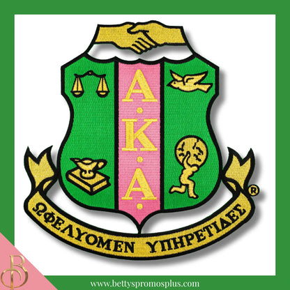 Alpha Kappa Alpha AKA Shield Iron-on Embroidered Patch-Green-Large: 10"-Alpha Kappa Alpha Paraphernalia-Alpha Kappa Alpha Patch-Betty's Promos Plus