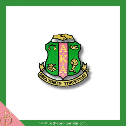 Alpha Kappa Alpha AKA Shield Iron-on Embroidered Patch-Green-Medium: 5"-Alpha Kappa Alpha Paraphernalia-Alpha Kappa Alpha Patch-Betty's Promos Plus