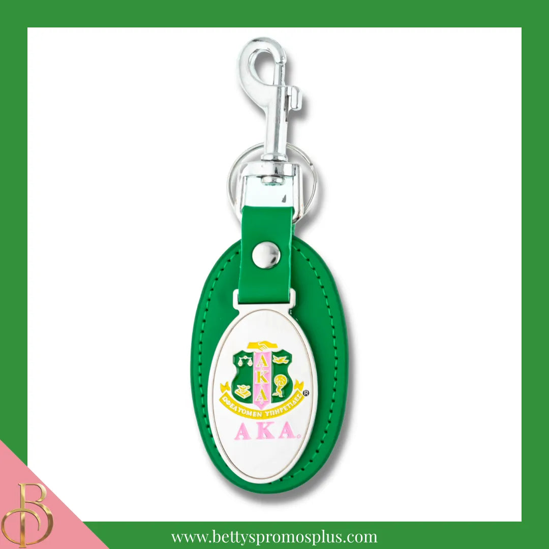 Alpha Kappa Alpha AKA Shield Leather Key Fob Keychain-Alpha Kappa Alpha Paraphernalia-Alpha Kappa Alpha Keychain-Betty's Promos Plus
