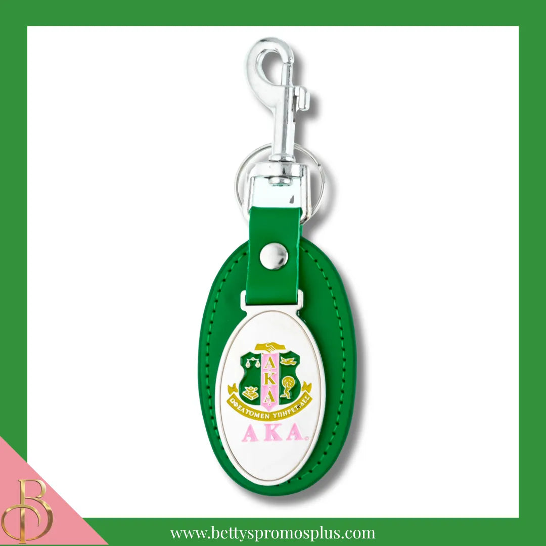 Alpha Kappa Alpha AKA Shield Leather Key Fob Keychain-Green-Alpha Kappa Alpha Paraphernalia-Alpha Kappa Alpha Keychain-Betty's Promos Plus