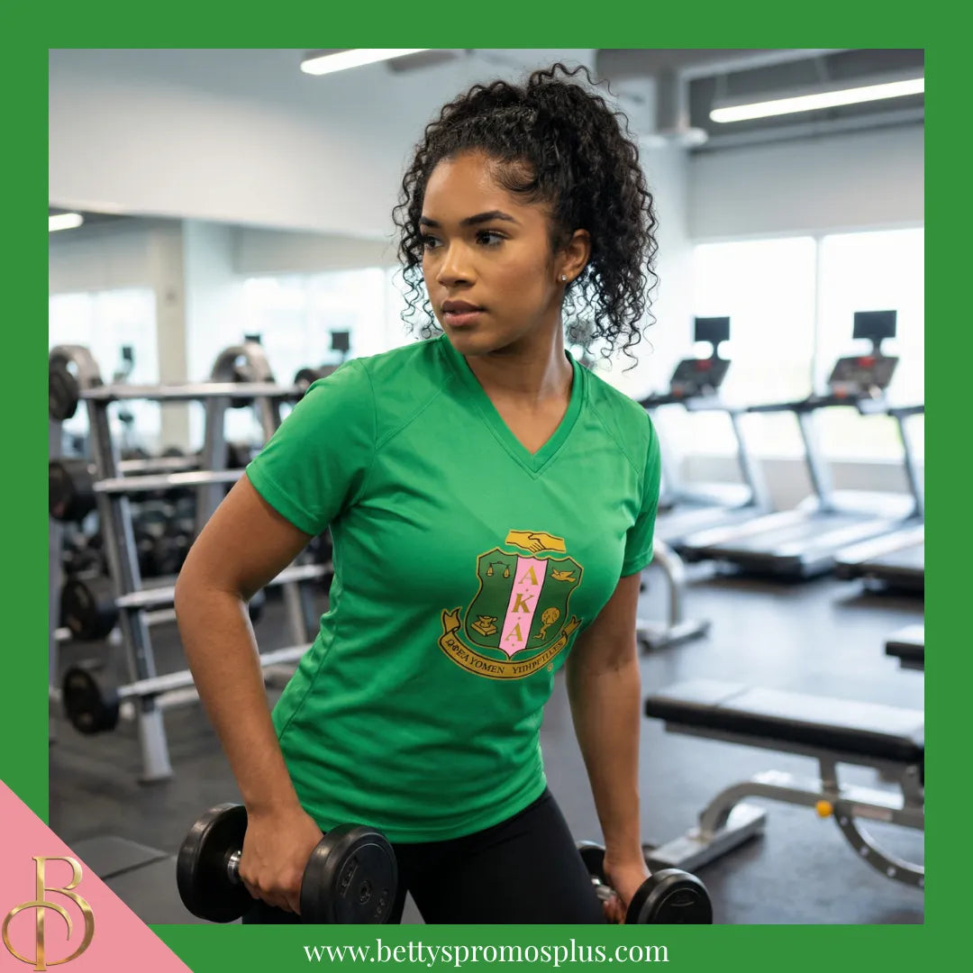 Alpha Kappa Alpha AKA Shield Performance Moisture Wicking Screen Printed Workout T-Shirt-Alpha Kappa Alpha Paraphernalia-Alpha Kappa Alpha T-Shirts-Betty's Promos Plus