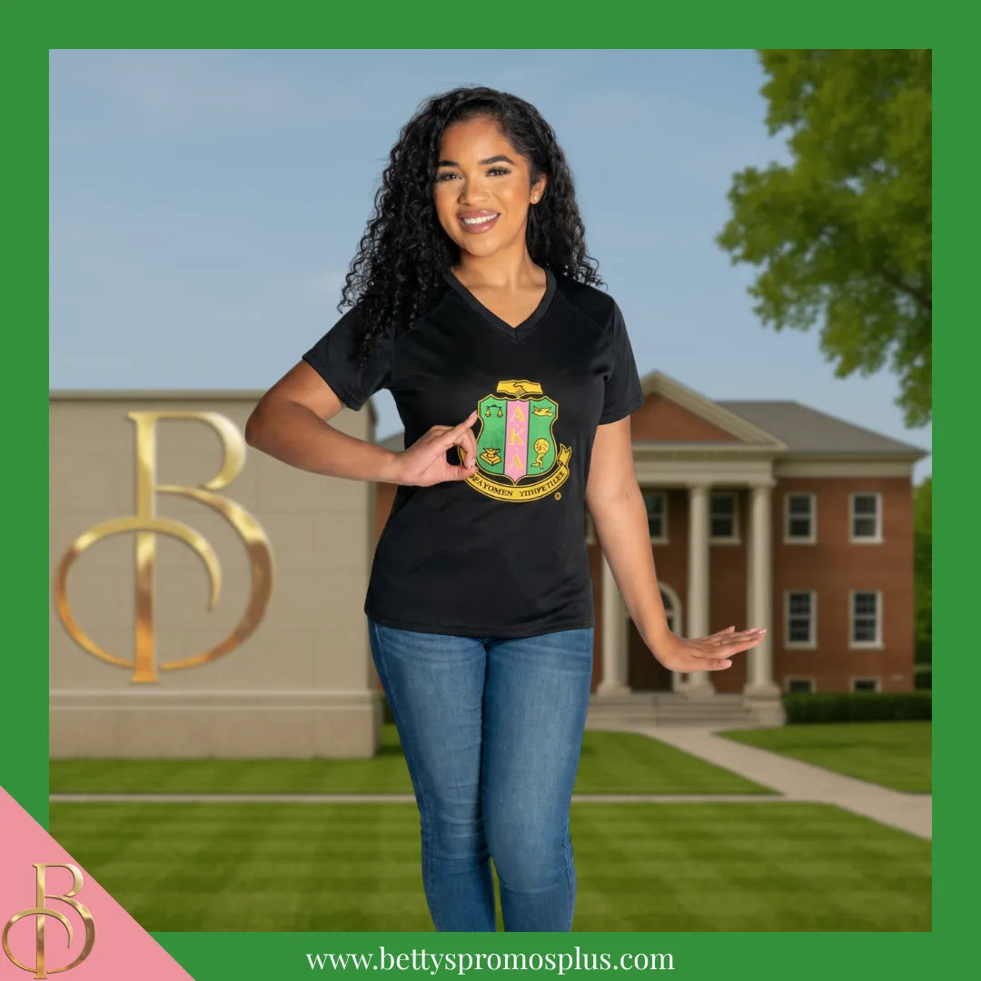 Alpha Kappa Alpha AKA Shield Performance Moisture Wicking Screen Printed Workout T-Shirt-Alpha Kappa Alpha Paraphernalia-Alpha Kappa Alpha T-Shirts-Betty's Promos Plus