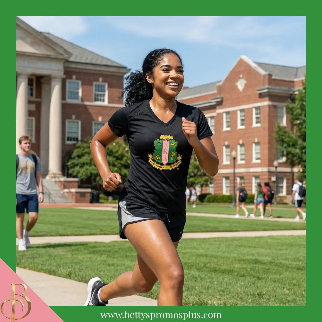 Alpha Kappa Alpha AKA Shield Performance Moisture Wicking Screen Printed Workout T-Shirt-Alpha Kappa Alpha Paraphernalia-Alpha Kappa Alpha T-Shirts-Betty's Promos Plus