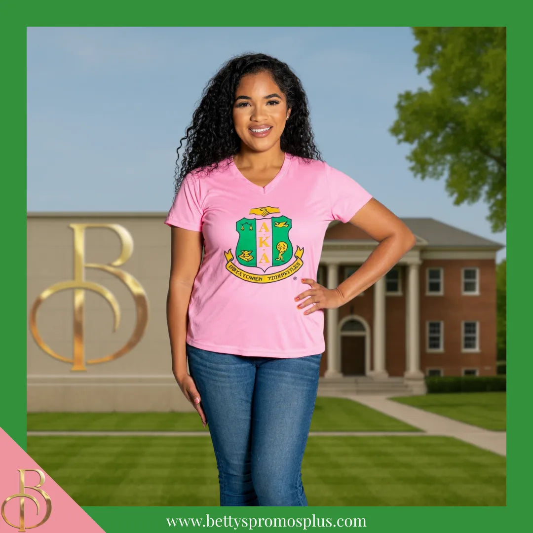 Alpha Kappa Alpha AKA Shield Performance Moisture Wicking Screen Printed Workout T-Shirt-Alpha Kappa Alpha Paraphernalia-Alpha Kappa Alpha T-Shirts-Betty's Promos Plus
