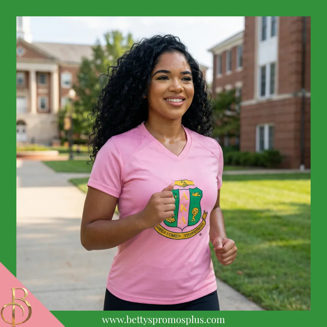 Alpha Kappa Alpha AKA Shield Performance Moisture Wicking Screen Printed Workout T-Shirt-Alpha Kappa Alpha Paraphernalia-Alpha Kappa Alpha T-Shirts-Betty's Promos Plus