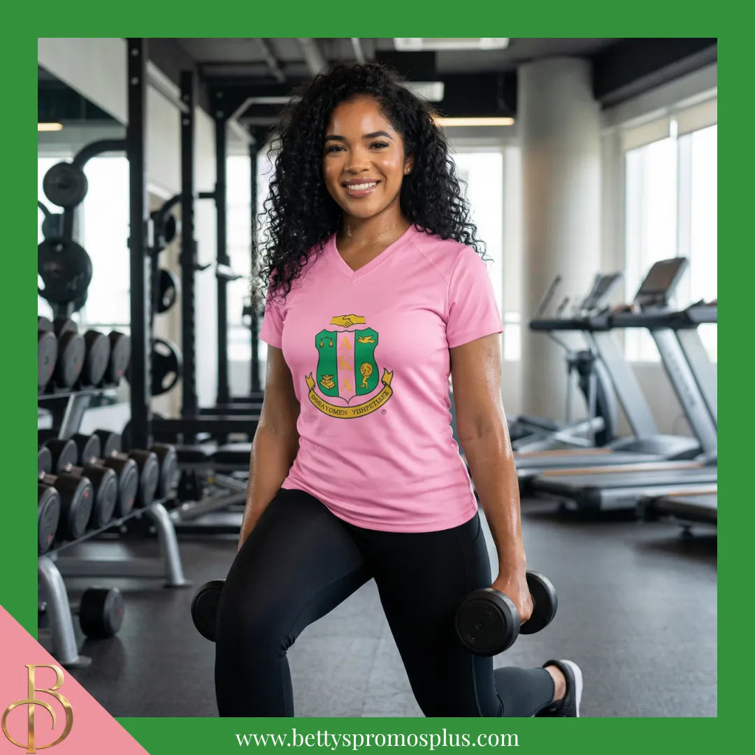 Alpha Kappa Alpha AKA Shield Performance Moisture Wicking Screen Printed Workout T-Shirt-Alpha Kappa Alpha Paraphernalia-Alpha Kappa Alpha T-Shirts-Betty's Promos Plus