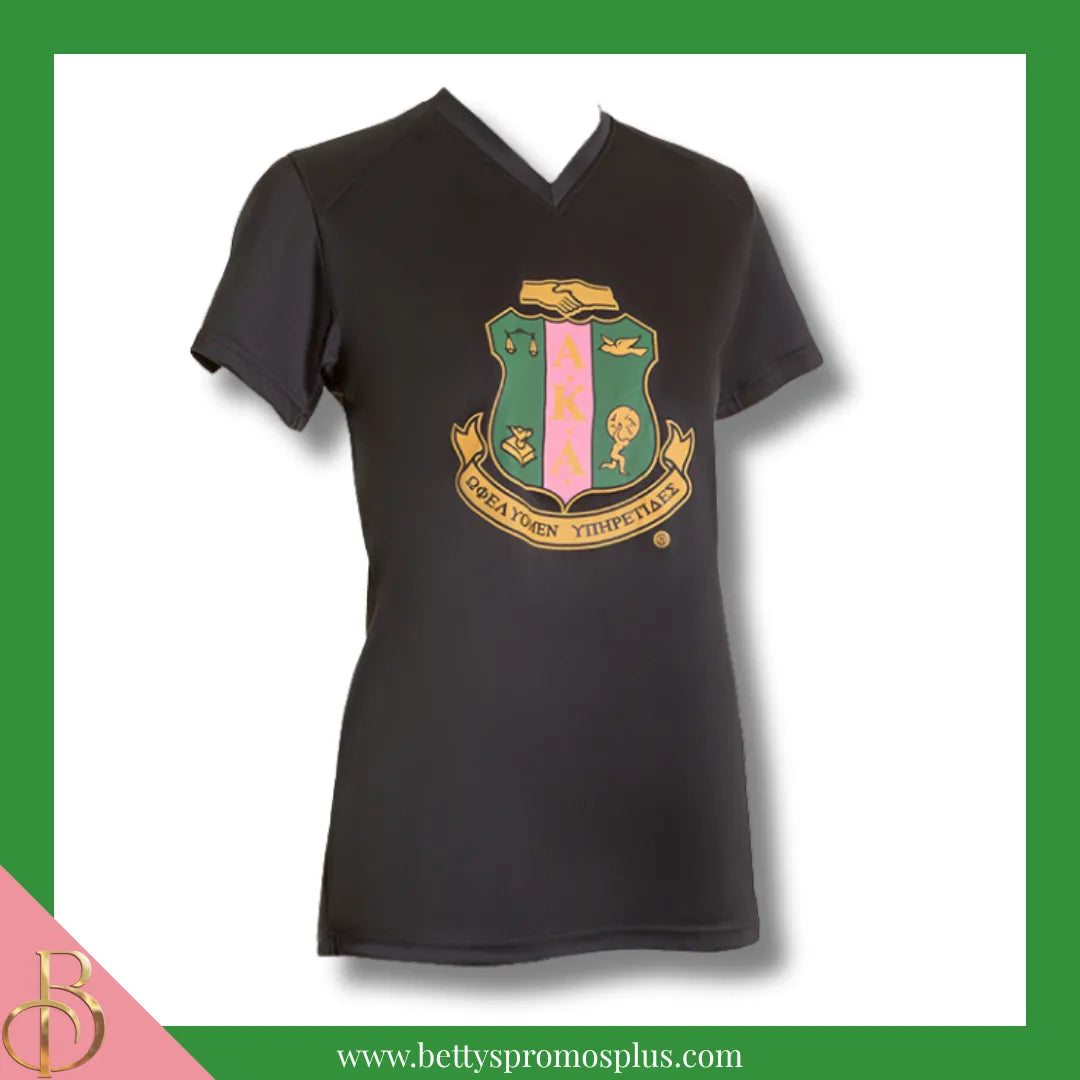 Alpha Kappa Alpha AKA Shield Performance Moisture Wicking Screen Printed Workout T-Shirt-Black-Small-Alpha Kappa Alpha Paraphernalia-Alpha Kappa Alpha T-Shirts-Betty's Promos Plus