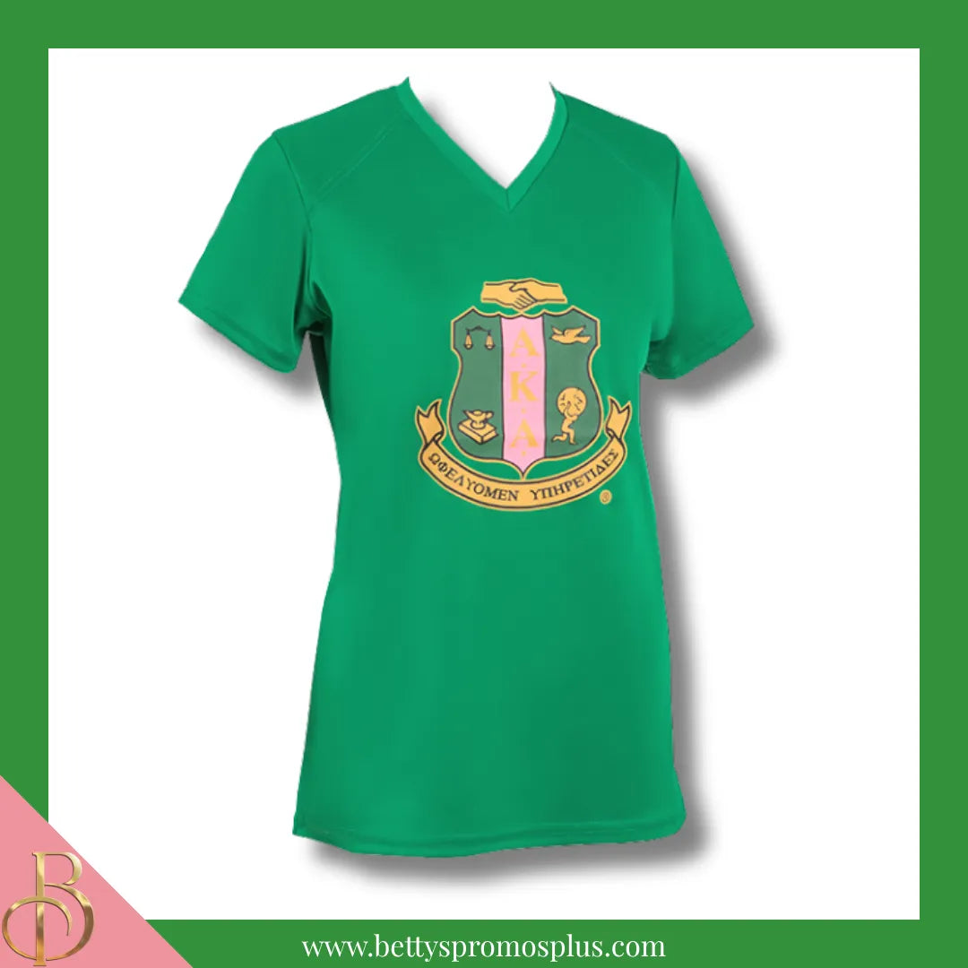 Alpha Kappa Alpha AKA Shield Performance Moisture Wicking Screen Printed Workout T-Shirt-Green-Small-Alpha Kappa Alpha Paraphernalia-Alpha Kappa Alpha T-Shirts-Betty's Promos Plus