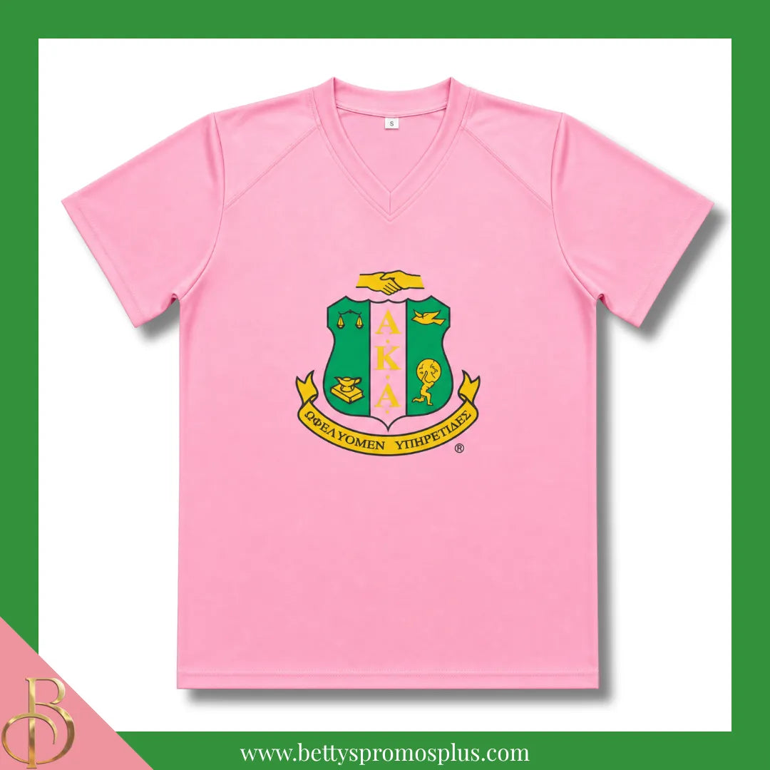 Alpha Kappa Alpha AKA Shield Performance Moisture Wicking Screen Printed Workout T-Shirt-Pink-Small-Alpha Kappa Alpha Paraphernalia-Alpha Kappa Alpha T-Shirts-Betty's Promos Plus