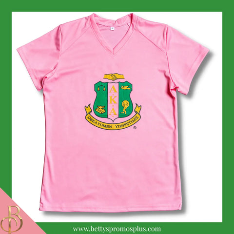 Alpha Kappa Alpha AKA Shield Performance Moisture Wicking Screen Printed Workout T-Shirt-Pink-Small-Alpha Kappa Alpha Paraphernalia-Alpha Kappa Alpha T-Shirts-Betty's Promos Plus